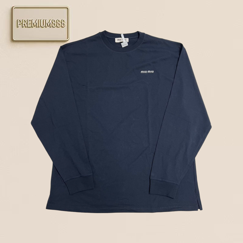 Miumiu Small Embroidered Round-neck Base Shirt Navy Blue
