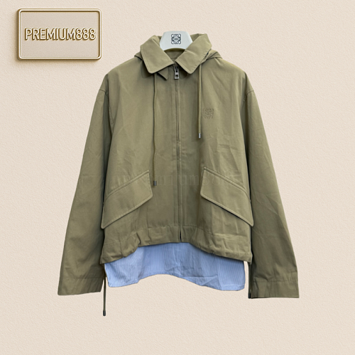 Loe's New Micro-label Embroidered Drawstring Loose Hooded Jacket