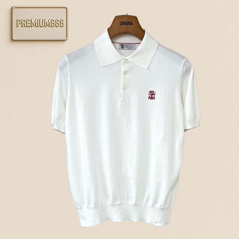 BC Brunello Red Label Embroidered Knit Short-Sleeved Polo Shirt
