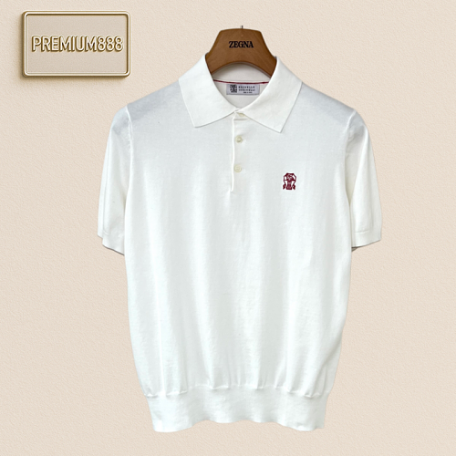 BC Brunello Red Label Embroidered Knit Short-Sleeved Polo Shirt