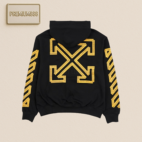 OW 25Fw Leather Ruler Digital Arrow Print Hooded Sweatshirt