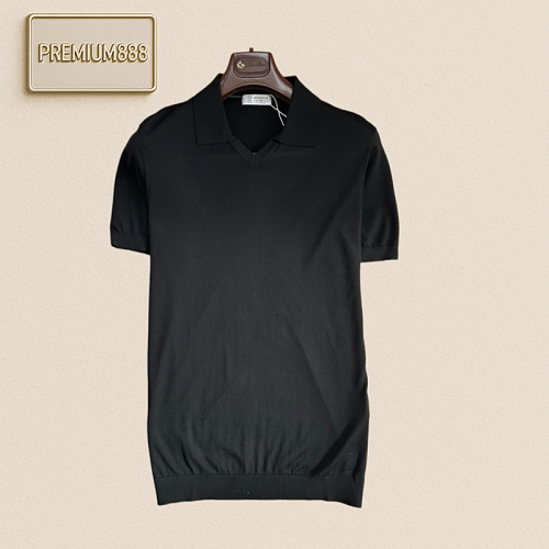 BC Brunello Simple Deep V-neck Knitted Short-Sleeved Polo Shirt