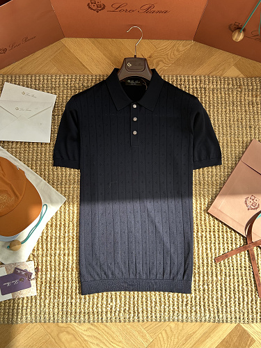 LP Noyuanpianya Classic Vertical Stripe Openwork Knitted Polo Short Sleeve Shirt
