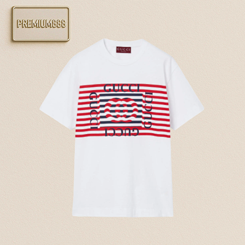 Gucci GU Cci Red Wave Printed Round Neck Short Sleeves