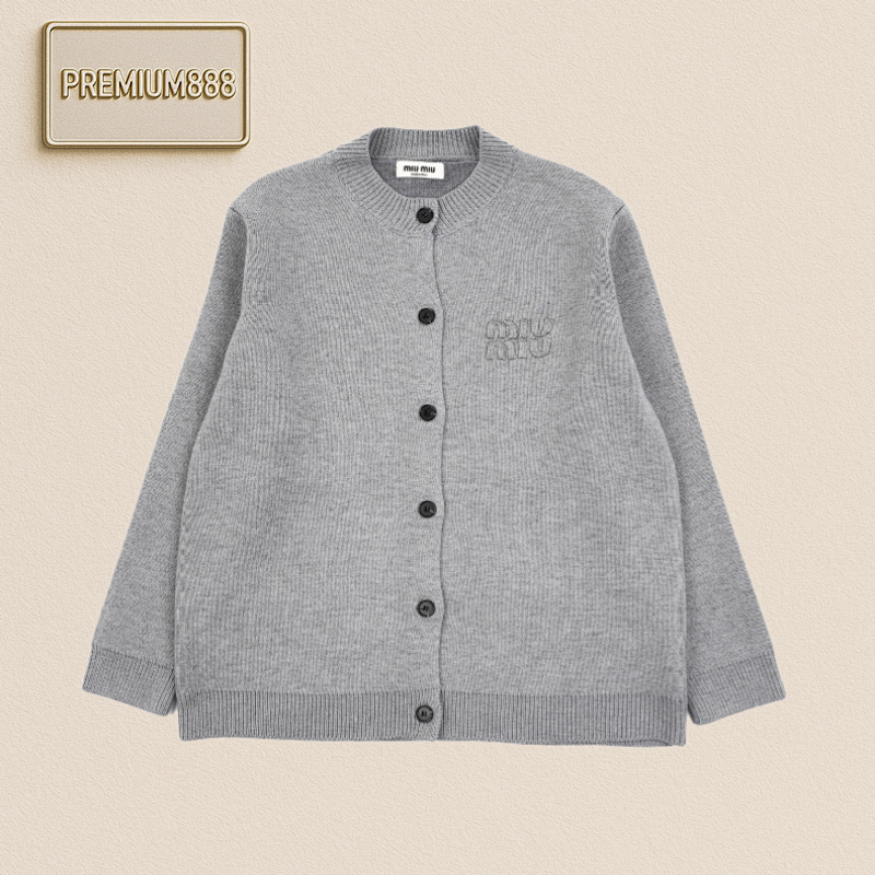 Miu 24Fw Miu Letter Low-saturation Grey Jacket Coat