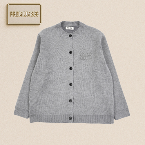 Miu 24Fw Miu Letter Low-saturation Grey Jacket Coat