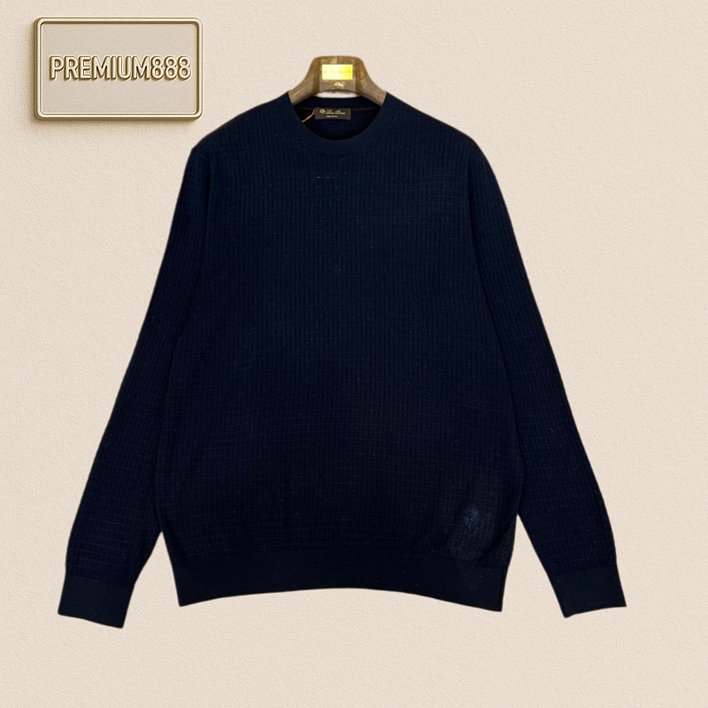 Loro Piana No. Yoo Pianya Waffle Roundneck Knit Top With Long Sleeves