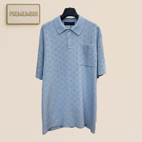 1v Louis Mesh Openwork Knit Polo Neck Short Sleeve T-shirt