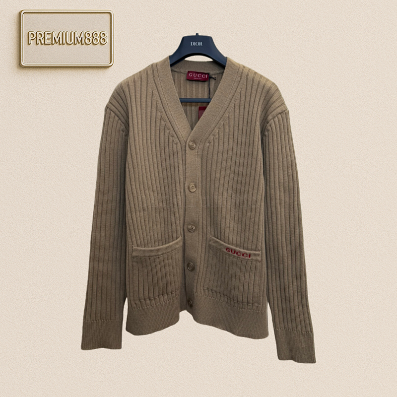 Gucci V-neck Embroidered Ribbed Knitted Cardigan