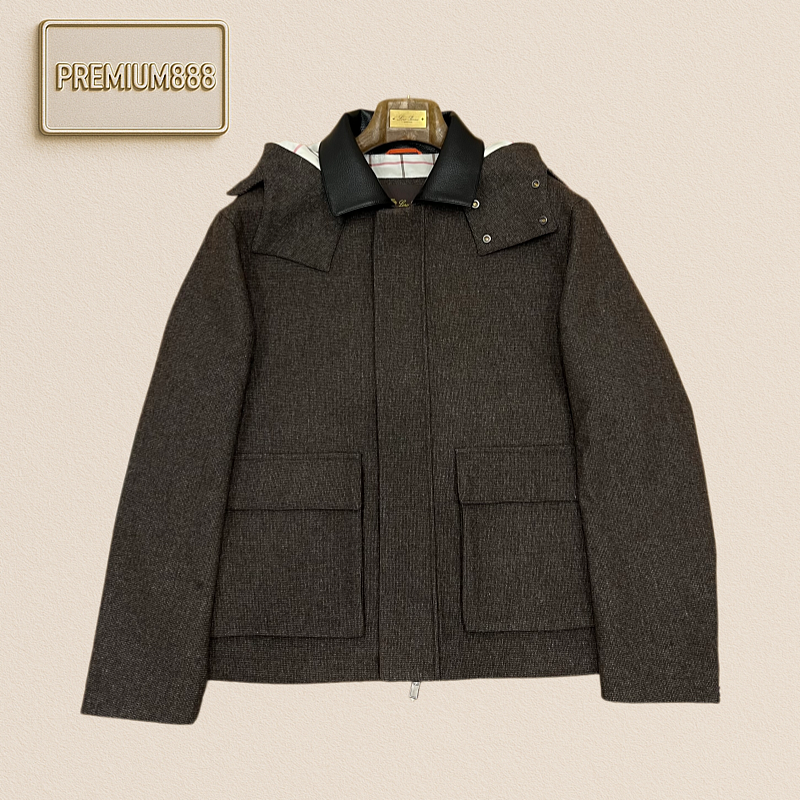 Loro Piana No. Yoo Pianya Men's Leather Collar Removable Hooded Casual Jacket