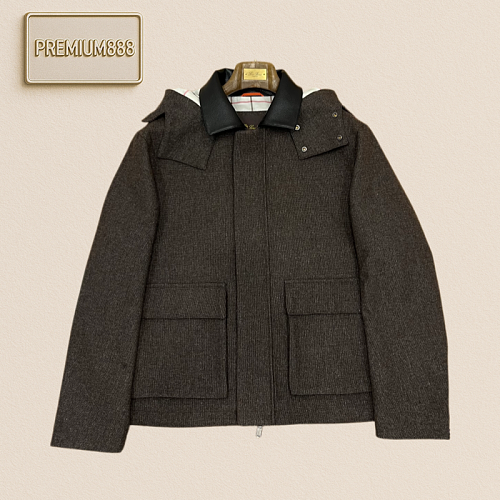 Loro Piana No. Yoo Pianya Men's Leather Collar Removable Hooded Casual Jacket
