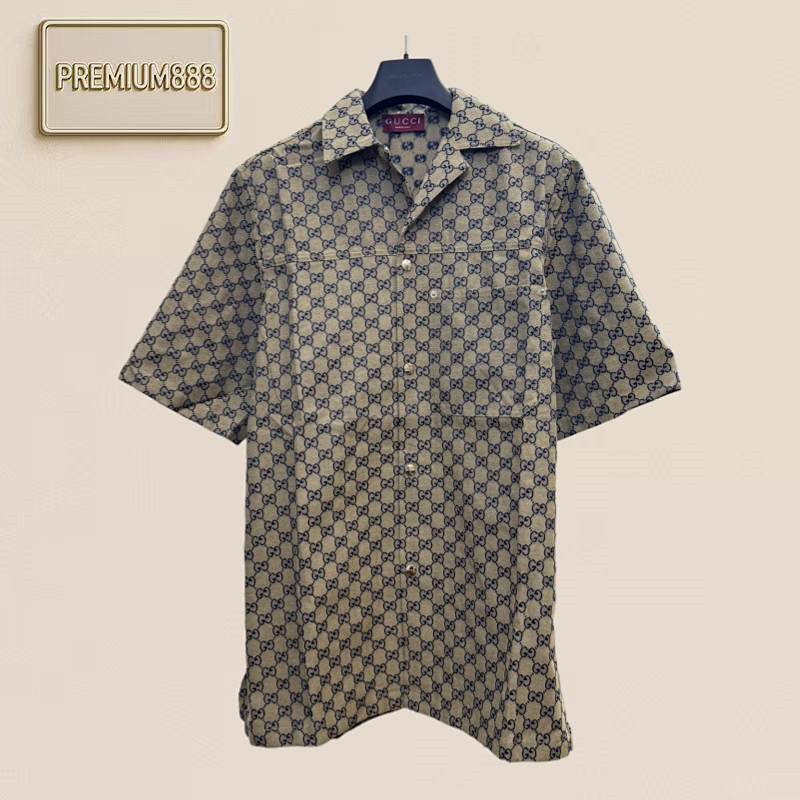 Gucci Double G Embossed Letter Logo Pocket Short-Sleeved Shirt