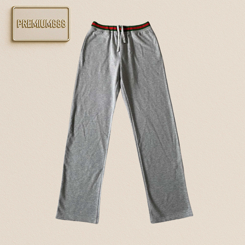 Gu Cci Red And Green Belt Embroidered Straight Trousers