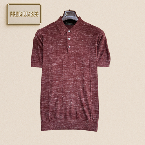 Loropiana Colorful Linen Collarless Short-Sleeved Polo Shirt