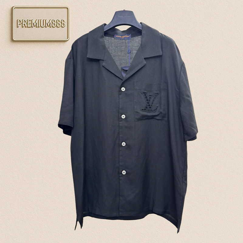 1v Louis Pocket Embroidered Shirts With Openwork Design Short Sleeve
