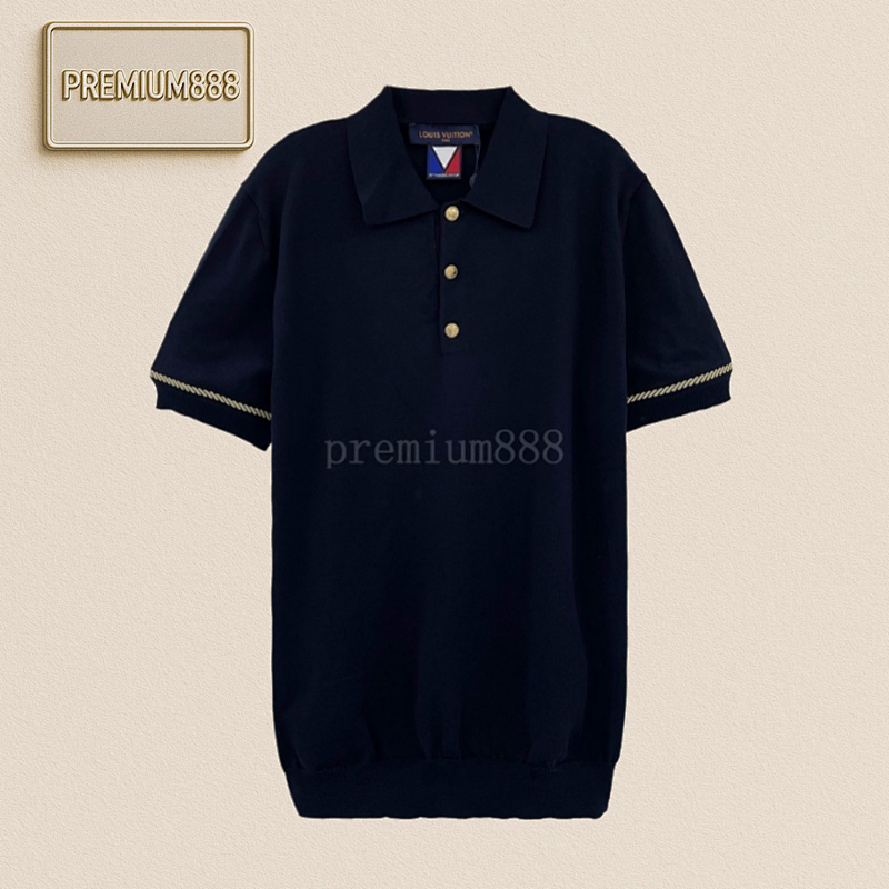 L V Gold-edged Embroidered Wool Polo Shirt