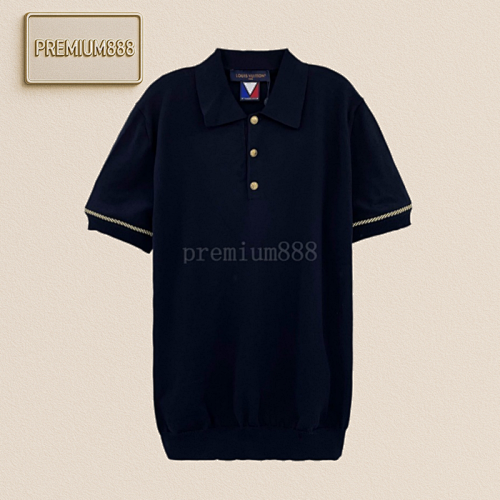 L V Gold-edged Embroidered Wool Polo Shirt