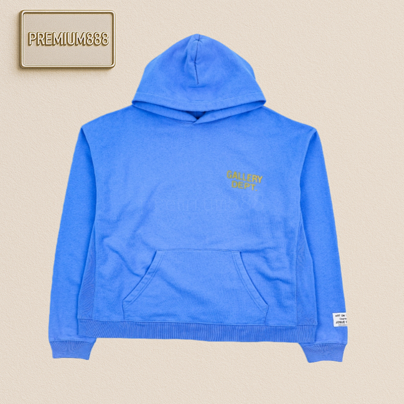Gallery Dept Royal Blue English Letter Printed Hooded Sweatshirt Fabric Is Made Of 100 Pur