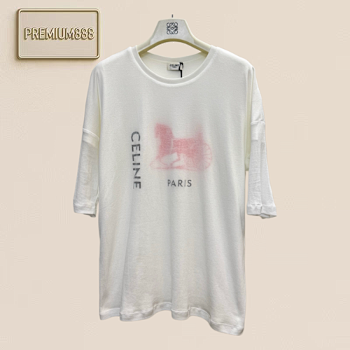 Celine Carriage Letter Logo Printed Double-layered Structure Patchwork Short-sleeved T-shi