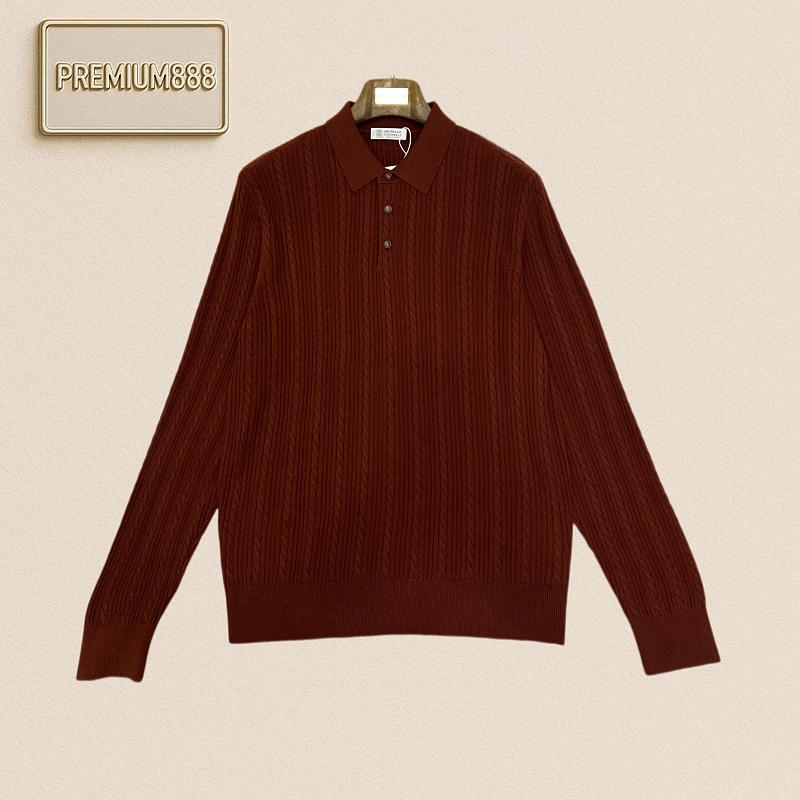 BC Brunello Casual Twisted Long-Sleeved Knitted Polo Shirt