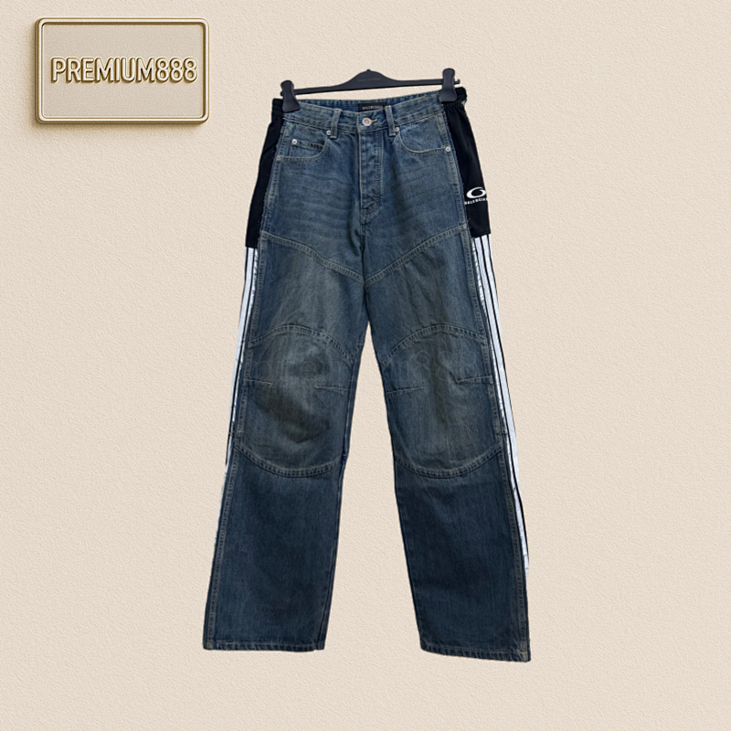 Balenciaga Parisian Woven Tape Patchwork Washed Denim Trousers
