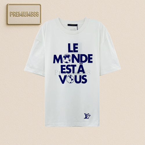 L V World Globe Flocking Printed Short Sleeves