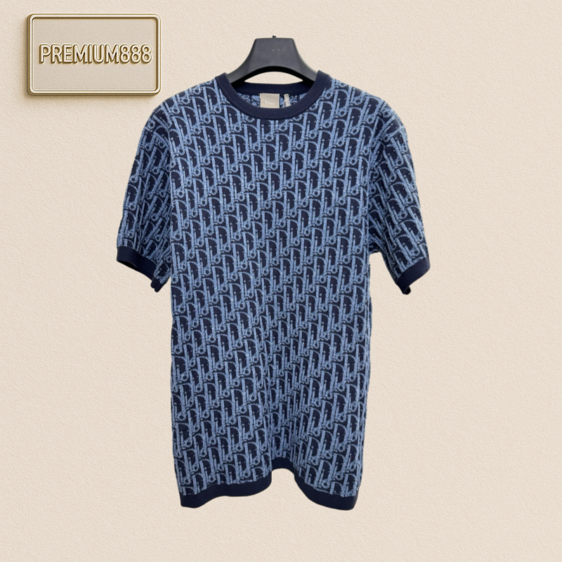 Dior CD Jacquard Printed Knitted Crew Neck Short Sleeve Shirt