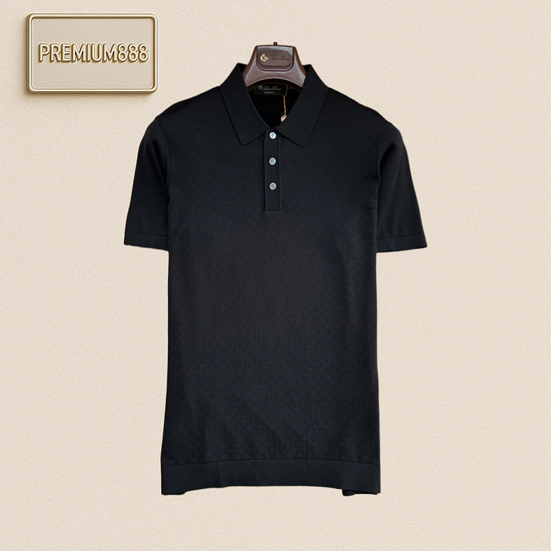 LP Nooyi Pianay Classic Jacquard Texture Knit Polo Short Sleeve Shirt