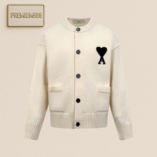 Off-White Ami Paris Heart Jacquard Woolen Cardigan