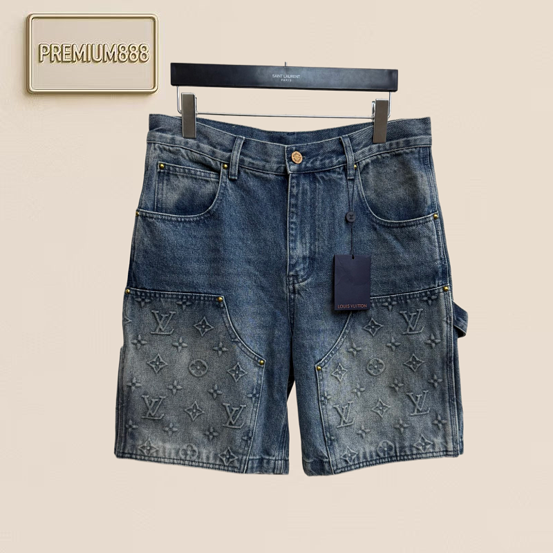 Louis Classic Embroidered Relief Washed Denim Shorts