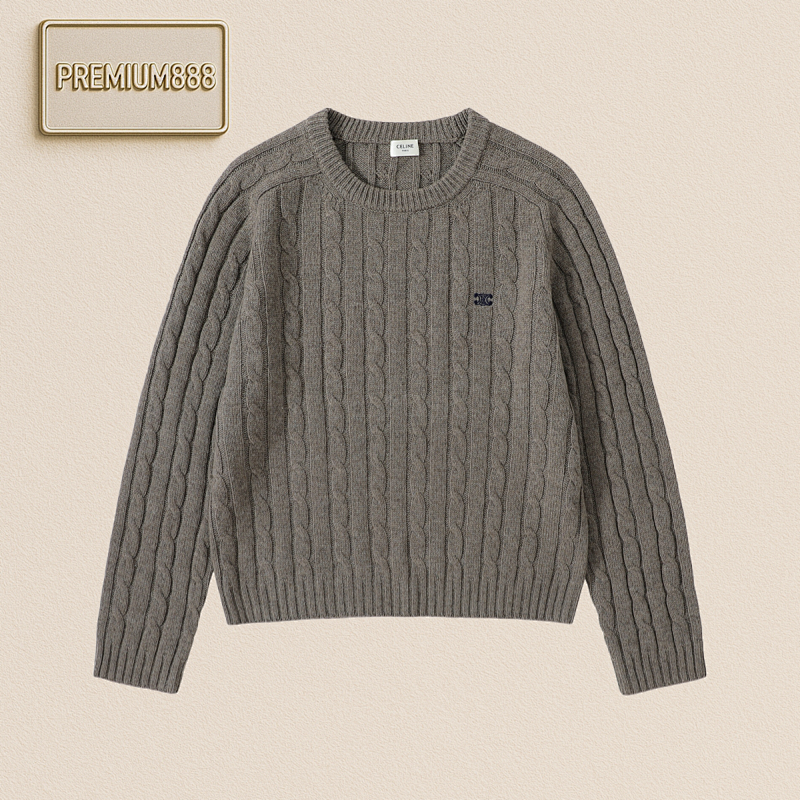 Celine Classic Braided Pullover Wool Knitted Sweater