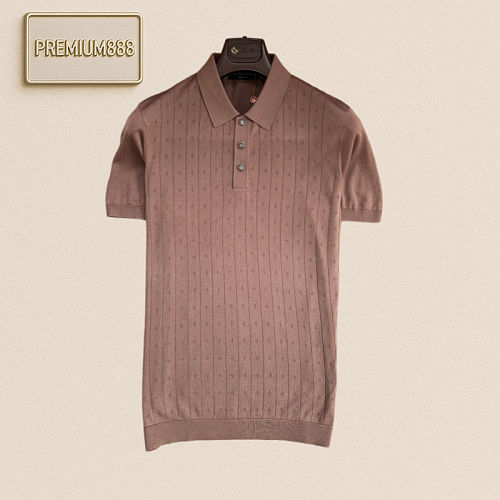 LP Noyuanpianya Classic Vertical Stripe Openwork Knitted Polo Short Sleeve Shirt