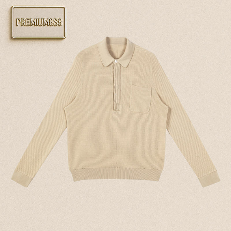 ZE Gna Solid-colored Button-down Knit Polo Shirt In Khaki Item