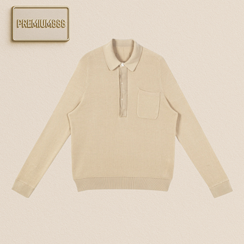ZE Gna Solid-colored Button-down Knit Polo Shirt In Khaki Item