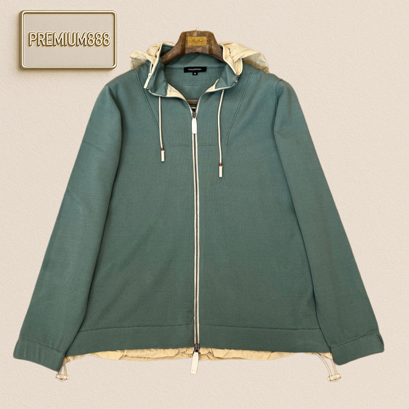 Zegna Pure Cotton Knitted Hooded Casual Jacket