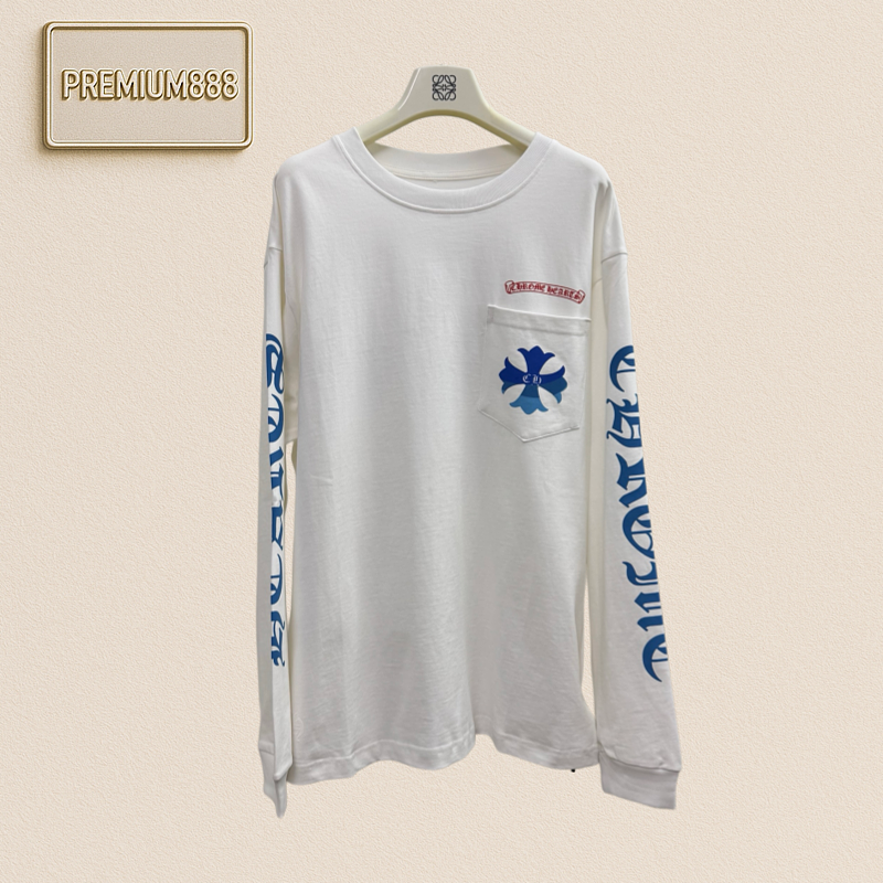 Chrome Hearts CH Crocin Blue Gradient Letter Printed Long-Sleeved T-Shirt