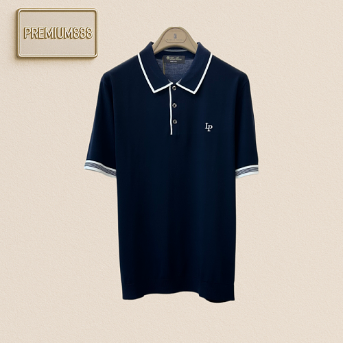 Loropiana Classic Contrasting Color Collar Polo Shirt With Short Sleeves