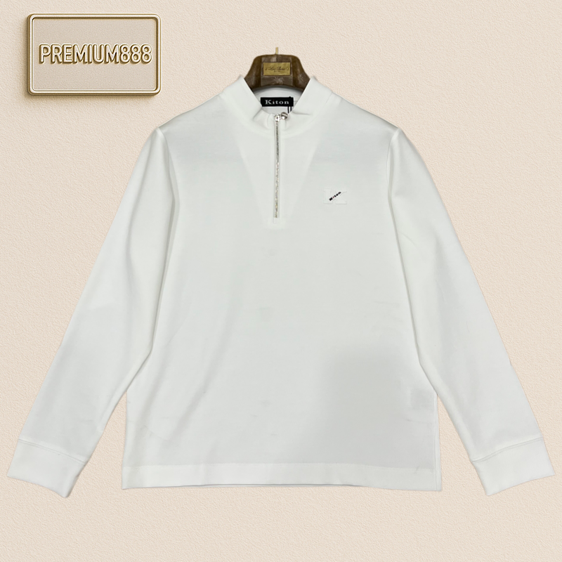 Kiton Half-Zip Standing Collar Luxury Lightweight Long-Sleeved Polo Shirt