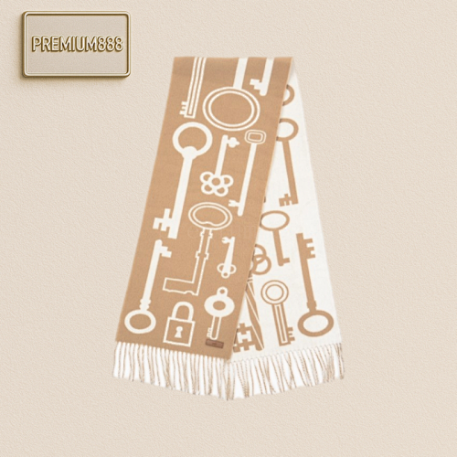Hermès Clefa Leather Patch Pattern Fuzzy Scarf In Khaki Color