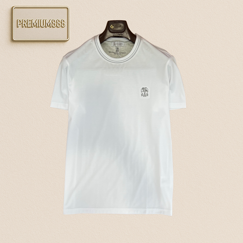 BC Color-Contrast Collar Edge Signature Embroidery Round Neck Short-Sleeve T-shirt