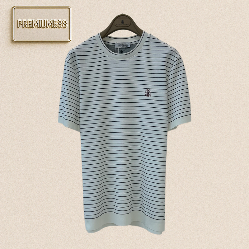Brunello Cucinelli Classic Stripe Round-neck Short-sleeve T-shirt