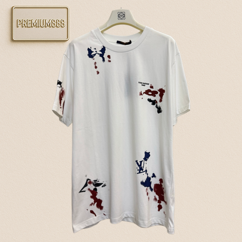 1v Louis Hand-painted Splatter Print Round-neck Short-sleeve T-shirt