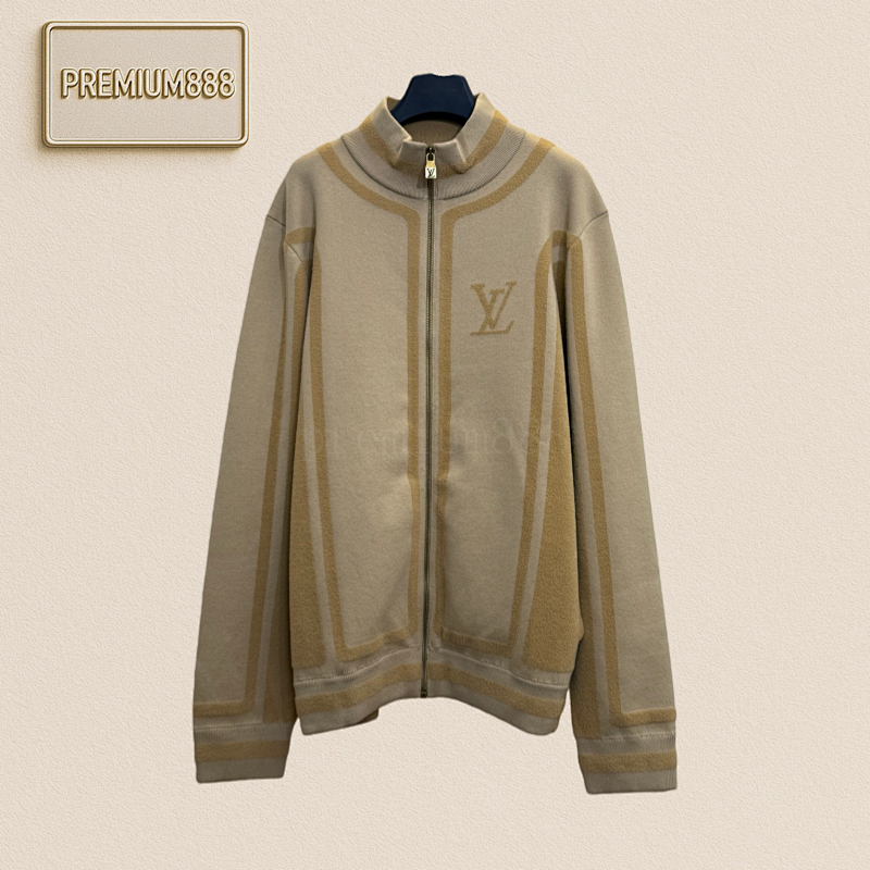 Louis Wool Blend Inlaid Knitted Zipper Jacket Coat