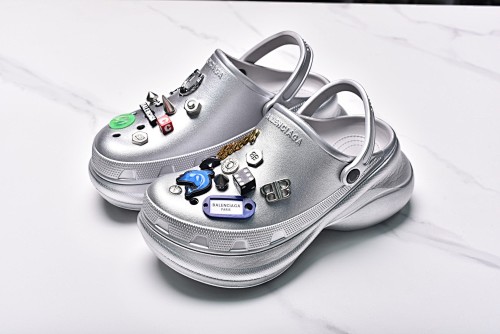 Balenciaga Crocs Round Toe Slippers 5cm Silver