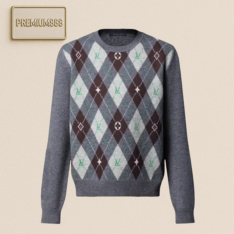 Louis Vuitton L V Diamond Plaid Crew Neck Sweater