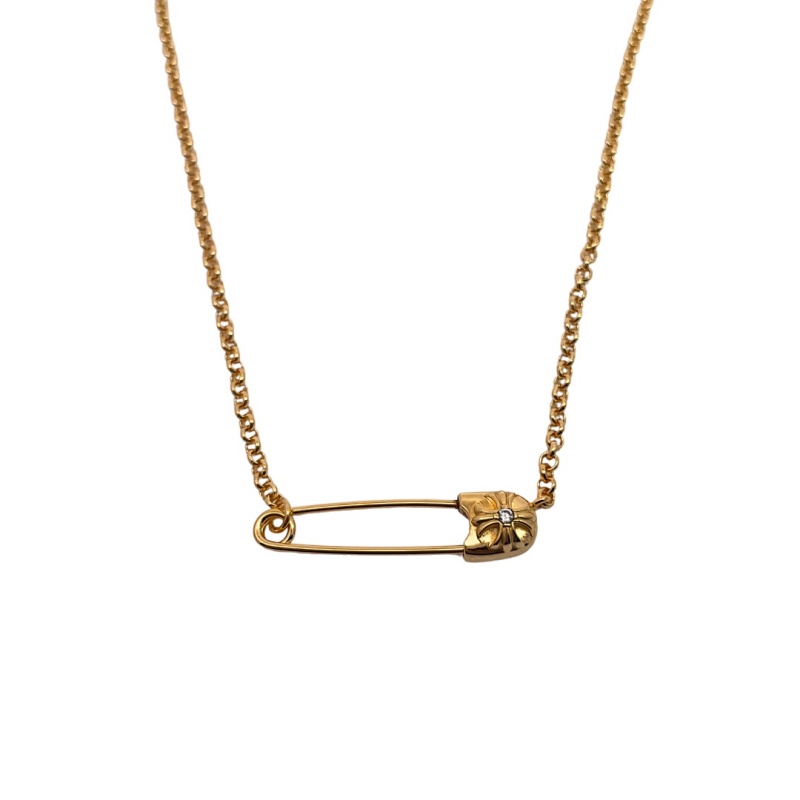 Chrome Hearts CH Rome Hearts Crox Necklace With Diamond Pins In Gold PlatingItem ID