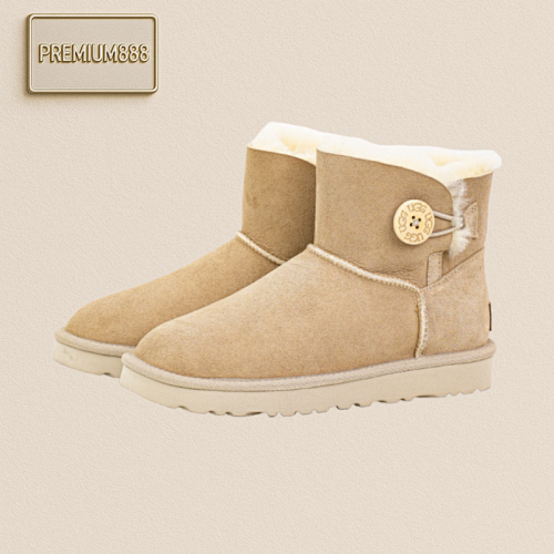 Ugg Bailey Mini Wooden Buckle Sheepskin All-in-one Snow Boots For Women