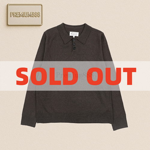 MM6 25Fw Suede Patched Wool Polo Sweater