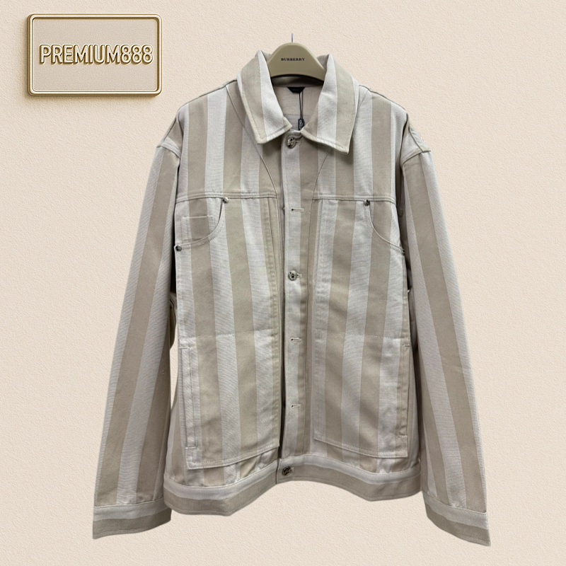 Fendi Fend Vertical Stripes Washed Workwear Denim Jacket