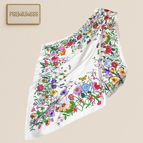 G Family Dark Pattern Jacquard Silk Square Scarf With Colorful Floral Elements Integrated